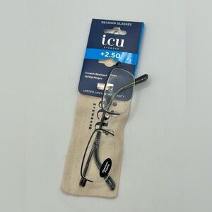 ICU Eyewear TIBURON Reading Glasses with Soft Case Metal Black +2.50 New